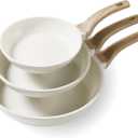 CAROTE Non Stick Frying Pan Skillet Set, Omelet Pan, Healthy Non Toxic Granite Chef Pan, Induction Compatible Egg Frying Pan with Heat-Resistant Handle, PFOA-Free,Cream White,8"+10"+12"