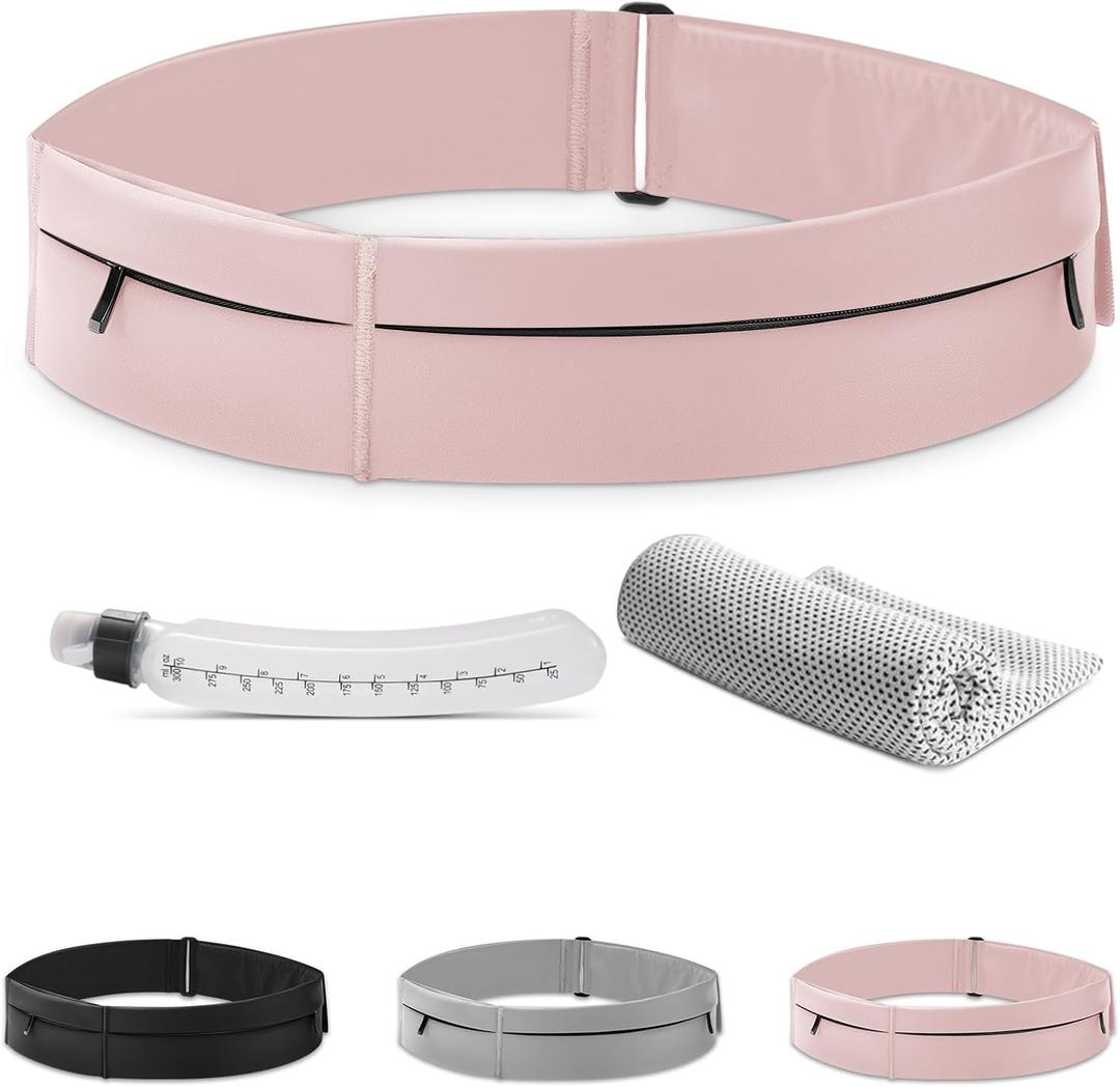 Running Belt for Women and Men, Water Proof Running Belts Fanny Pack with Water Bottle,Slim Hydration Running Bag Belts with Phone Bottle Holder Adjustable Fit for Runner (Pink, Medium)