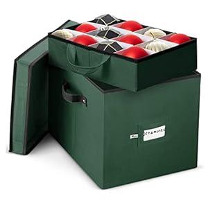 ZOBER Christmas Ornament Storage Box - Stores 36 4" Large Ornaments with Individual Trays - Tear Proof 600D Oxford Fabric - Ornament Organizer Storage Box, Durable Christmas Containers Holder - Green