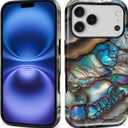Case for iPhone 17 Pro,Shockproof Hard Shell Soft Silicone 2 in 1 Hybrid Shockproof Bumper Drop Protective Blue Abalone Mollusk Shell
