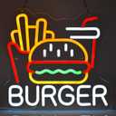 Burger Fries Neon Sign for Wall Decor Art Hamburger French Fries LED Neon Light 12.6" x 11.8" Fast Food Business Signs for Home Restaurant Bar Man Cave Decoration