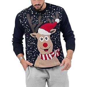 Karlywindow Mens Ugly Christmas Sweater Holiday Reindeer Snowflake Santa Soft Pullover Long Sleeve Knitted Sweaters, Navy, Medium