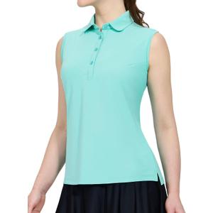 MIER Women's Sleeveless Golf Polo Shirts Athletic Tennis Collared Tank Tops, Quick Dry, UPF 50+ (Large, Aqua)