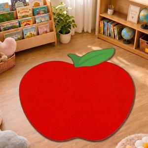 Suclain 39x47'' Apple Shaped Rug Back to School Classroom Apple Nonslip Mat, 4" x 3'11"