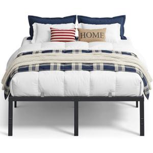 VASAGLE Queen Metal Bed Frame 18 Inches Tall, 1100 lb Weight Capacity, No Box Spring Needed, with Under-Bed Storage, Easy Setup, Heavy-Duty Platform Bed, Mattress Retainers, Matte Black URMB671BD02S
