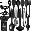 Umite Chef 22-Piece Silicone Cooking Utensils Set，Heat Resistant & Dishwasher Safe Kitchen Tools, Black Non-Scratch Spatula Set for Nonstick Cookware (Black)