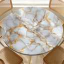 Round Fitted Table Cloth with Elastic Edge Design Table Cover Waterproof Stain-Resistant Wipeable Tablecloths Fits 54"-58" Round Tables for Outdoor, Indoor, Picnics, Camping (Marble)