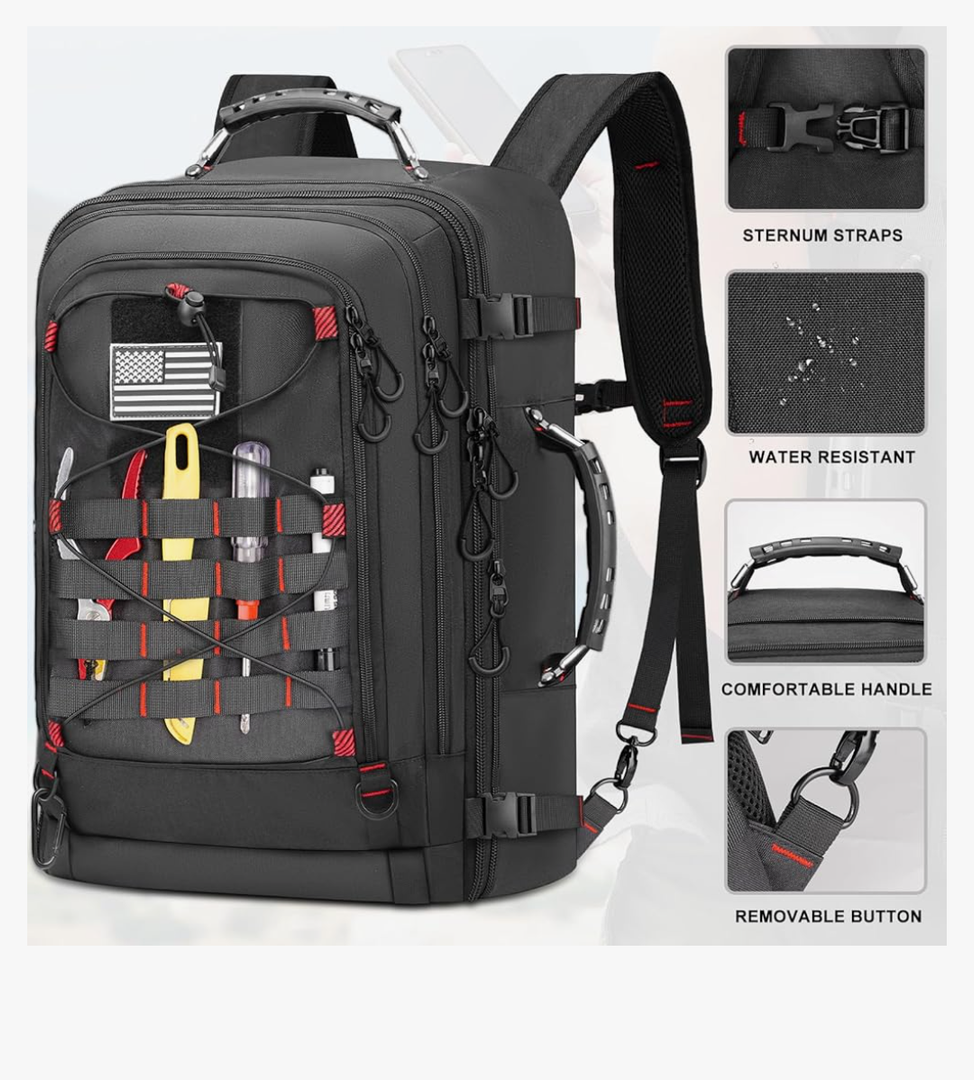 Vancropak Travel Backpack for Men, Extra Large 17.3 inch Laptop Backpacks, Flight Approved Sturdy Carry on Suitcase for Airplanes , Expandable 50L Luggage Daypack Duffel Bag, Black