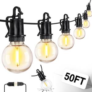 ZJOJO 50FT Outdoor String Lights, G40 Globe Outdoor Lights with 25 Shatterproof LED Bulbs 2700K,IP65 Waterproof Patio Light