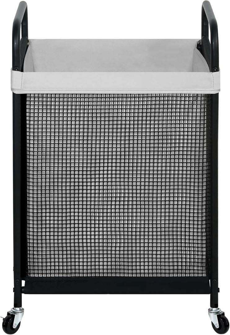 STO STO Laundry Hamper, 90L Rolling Laundry Sorter Cart with Removable and Washable Liner Bag, Clothes Hamper with Wheels and Metal Handle for Laundry Room and Bedroom, Gray (1-Section)