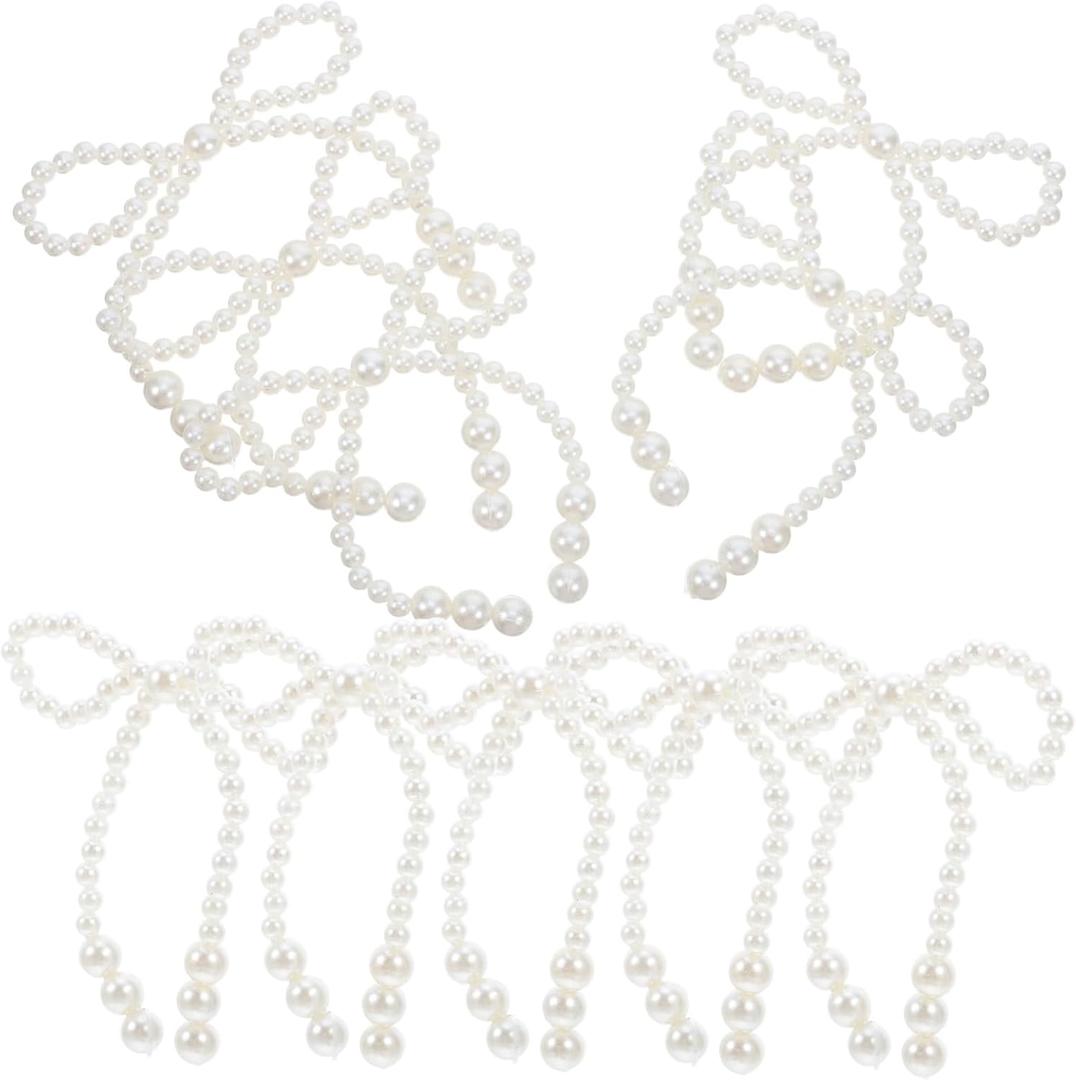 UPKOCH 10pcs Imitation Pearl Topper: Bow Knot Cake Decorations Fake Pearl Cupcake Toppers for Bow Themed Birthday Party Wedding Baby Shower Party Cake Decoration Supplies
