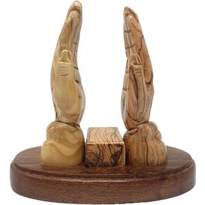 ZULUF Handcrafted Olive Wood Praying Hands Bible Stand 7.4 Hand-Carved Book Holder from Bethlehem Elegant Christian Home Décor & Gift
