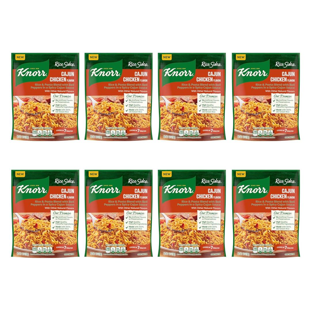 Knorr Rice Sides Cajun Chicken Flavor Rice 8 ct for a Delicious + Quick Side Dish, with 100% U.S. Grown Rice + No Artificial Flavors or Preservatives, 5.8 oz