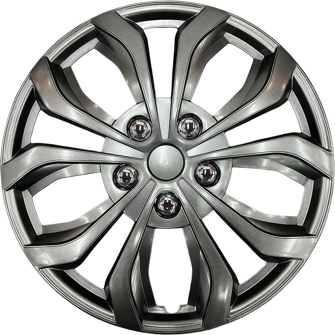 Premium Universal Hubcaps 15 inch, Compatible with Steel Wheels, Set of 4 (Gunmetal Grey)