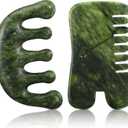 BBTO 2 Pcs Jade Comb for Scalp Massage Gua sha Comb for Head Body spa Hair Multifunctional Handheld Massage Tools (Classic, Natural)