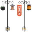 RCUICA Double Shepherds Hooks for Outdoor,2 Pack 90 Inch Bird Feeder Pole with 5 Prongs Base,Heavy Duty Shepherds Hook,Suitable for Garden in Hanging Flower Basket,Lantern,Bird Nests (90 Inch)