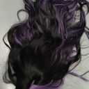 7JHH WIGS Long Wavy Purple Black Highlight Wig 27in Natural Heat Resistant Fiber Synthetic Curly Black Purple Highlight Ombre Wigs with Bangs for Women Girls Daily Party Chrismas Travel Used