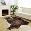 Easycozy Faux Cowhide Rug Large Cow Print 8 x 10 Feet Thickened Elastic Cowhide Rug for Bedroom Living Room Home Office Western Decor (8' x 9'6" (Irregular), Black White)