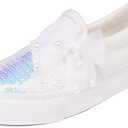Toandon Toddler Kids Girls Sparkle Slip On Walking Shoes Age 2-10 (13 Little Kid, Bowknot White)