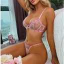 Sexy Lingerie Set for Women 2 Piece Underwired Push Up Bra+G-String Nightwear Lace See-Through Babydoll Underwear (XS)