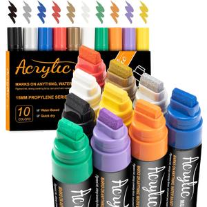 Graffiti Markers Paint Markers 15mm Jumbo Felt Tip 10 Pack Colored Tagging Markers Graffiti Supplies Acrylic Paint Markers Pens for Plastic, Wood, Rock, Metal and Glass Permanent Marking (10)