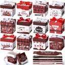 Cholemy 60 Pieces Christmas Gift Boxes with Lids Small Squared Boxes with Ribbon Xmas 4x4x4 Boxes Holiday Bow Box Gift Wrap Boxes for Christmas Party Favor Present, 12 Designs(Red Style)