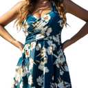 COCOPEAR Women's Elegant Crossover One Piece Swimdress Floral Skirted Swimsuit (3X-Large, Dark Prussian Blue Floral)
