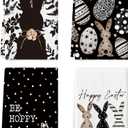 Artoid Mode Black Bunny Eggs Flower Happy Easter Kitchen Towels Dish Towels, 18x26 Inch Spring Farmhouse Leaves Decoration Hand Towels Set of 4
