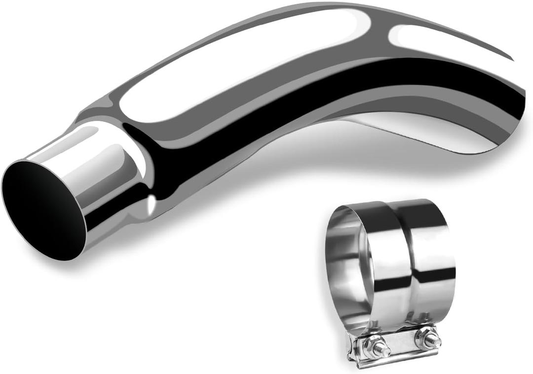 4 Inch Exhaust Elbow Tip with a Clamp, Chrome Structure,4'' Inlet 5'' Outlet 23" Overall Length for Pickups, Trucks and Cars