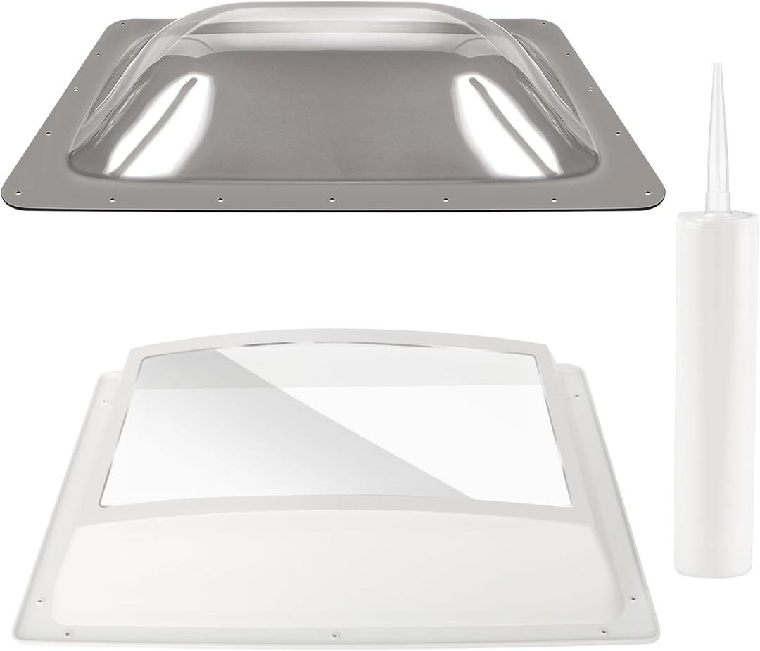 RV Skylight Replacement Bundle,18" x 26" RV Skylight Shower Outer Dome Fit 14" x 22" Openings for Camper Trailer Fifth Wheel Food Truck,Inner Dome with Window 14" x 22" + Lap Sealant+Screws,Smoke Gray