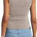 Womens Tank Tops Crewneck Sleeveless Summer Sweaters Vest Casual Basic Tees Ribbed Shirts (Beige, M)