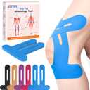 IEADEN Precut Kinesiology Tape for Knees, 10 Pcs - Knee Support & Stability, Knee Pain Relief Athletic Tape - Waterproof & Elastic, Breathable Hypoallergenic Latex-Free Tape, Blue