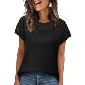 WIHOLL Short Sleeve Sweater for Women Trendy Summer Tops 2025 Early Fall Fashion Clothes Travel Business Casual Outfits (Large, 01 - Black)