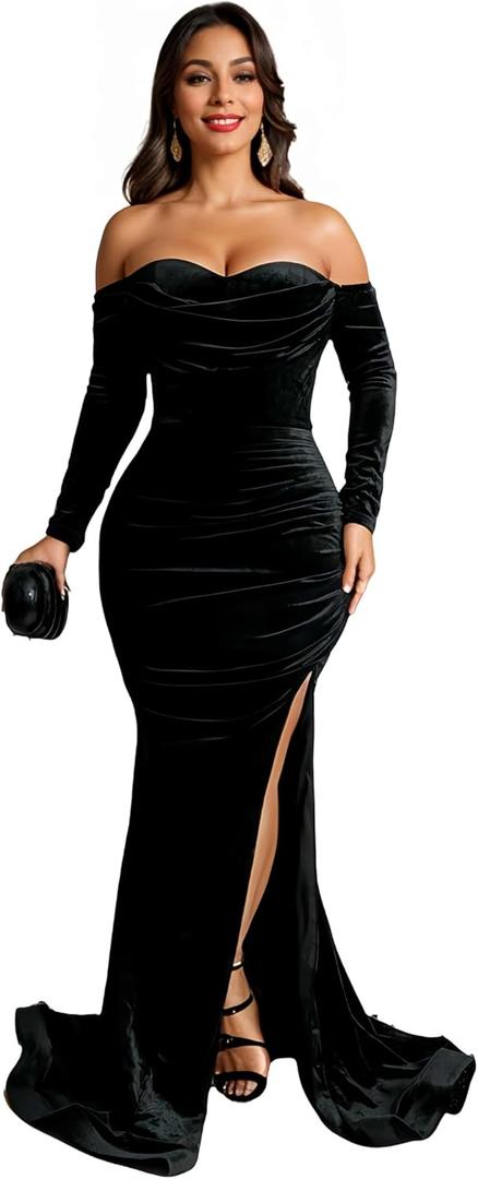 Fully Lined Soft Sequin Evening Dress for Women Formal,Wedding,Prom,Gala (Large, Black-c7157)