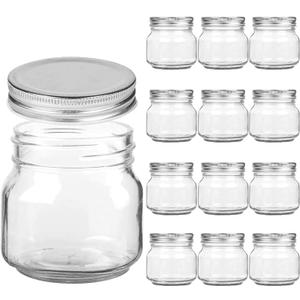 Yomarket Mason Jars Regular Mouth 8 Oz Clear Glass Jars with Silver Metal Lids for Sealing, Overnight Oats Containers with Lids for Food Storage, Jelly, Candle, Dry Food, Jam,Diy Jars, 10 Pack