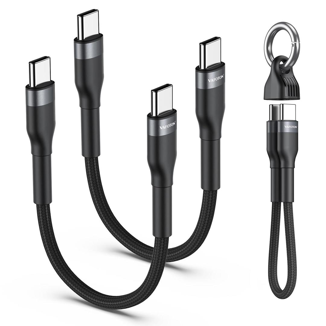 PD 60W Short USB C Cable (2 Pack), Keychain 6 Inch USB C Cable/Nylon Braided Type C to Type C Cables/Fast Charging Cables for 1Phone17/16/15 Series, 1Pad Pro/Air, Samsung Galaxy Series, Google Pixel