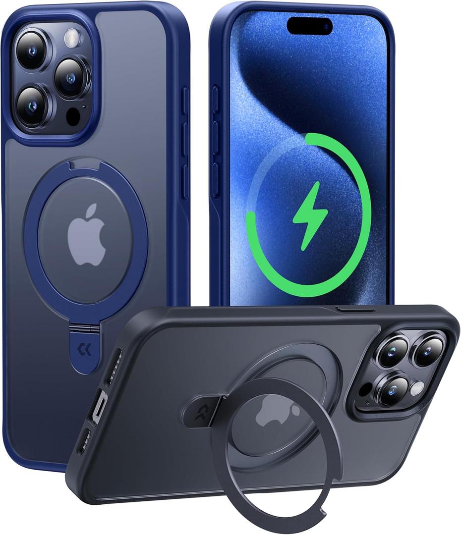 CASEKOO Designed for iPhone 15 Pro Case with Magnetic Invisible Stand [Military Drop Protection] [Compatible with MagSafe] Shockproof Slim Translucent Matte Pro Case 6.1 Inch, Blue