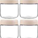 4 Pack Glass Clear Storage Canister with Airtight Lid, 12oz Overnight Oats Containers, Small Cute Decorative Pantry Jar for Snacks, Yogurt, Cereal, Fruit, Salad, Spice, Sugar, Coffee - Beige