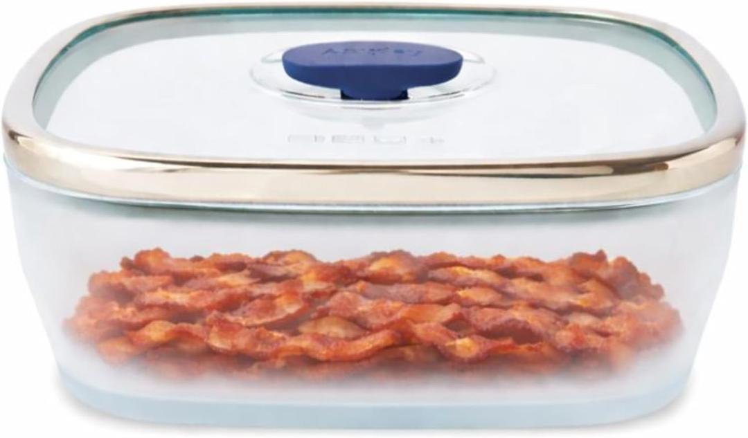 Anyday 10-Cup Square Glass Food Storage with Glass Lid | Plastic-Free Meal Prep & Microwave Cookware | Stackable Airtight Storage Container with Vented Lid for Microwave-Safe Reheating (Blueberry)