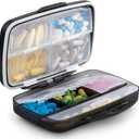 Travel Pill Organizer Large Portable Medication Fullicon Oversize 8 Compartment Pill Box, Vitamin Travel Case Pill Holder - Airtight & Moistureproof (Black)