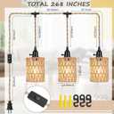Retisee 3 Lights Hanging Light with Plug in Cord Pendant Lamp 22 ft Hemp Rope Boho Rattan Lamp On/off Switch Farmhouse Hanging Bohemian Decor for Bedroom Living Room Kitchen Hallway Foyer