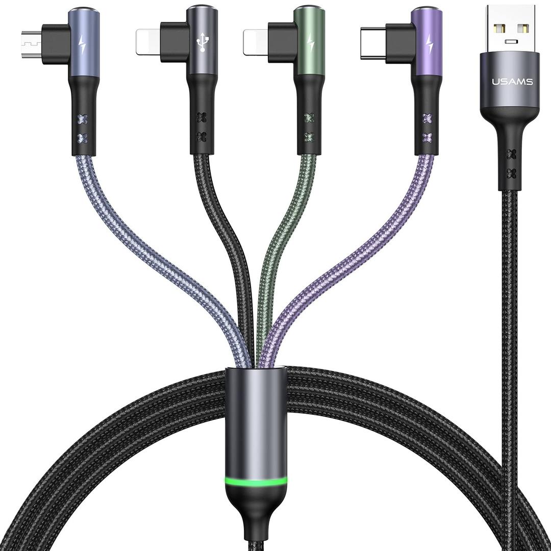 wiredge Multi Charging Cable 2Pack 4FT 4 in 1 Right Angle Nylon Braided Multi USB Charger Cable Multiple Fast Charging Cord Adapter Type C Micro USB Port Connectors for Cell Phones Tablets and More