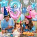 Cartoon 3rd Birthday Decorations for Boys Girls, Starry Sky 3 Balloon Number 40 Inch, Pink and Blue Balloons With Star Balloon For Pink Blue Birthday Decorations