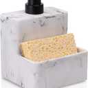 zccz Soap Dispenser with Sponge Holder, Marble Look Liquid Hand and Dish Soap Dispenser Pump Bottle and Sponge Holder 2 in 1 for Kitchen Sink Bathroom Counter Storage and Organization