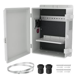 Joinfworld White Outdoor Electrical Box Waterproof Nema Enclosure 16x11x6 Plastic WiFi Box with Fan Vented Dust Screen (15.7"x11"x5.9" Non-Slip Buckle)
