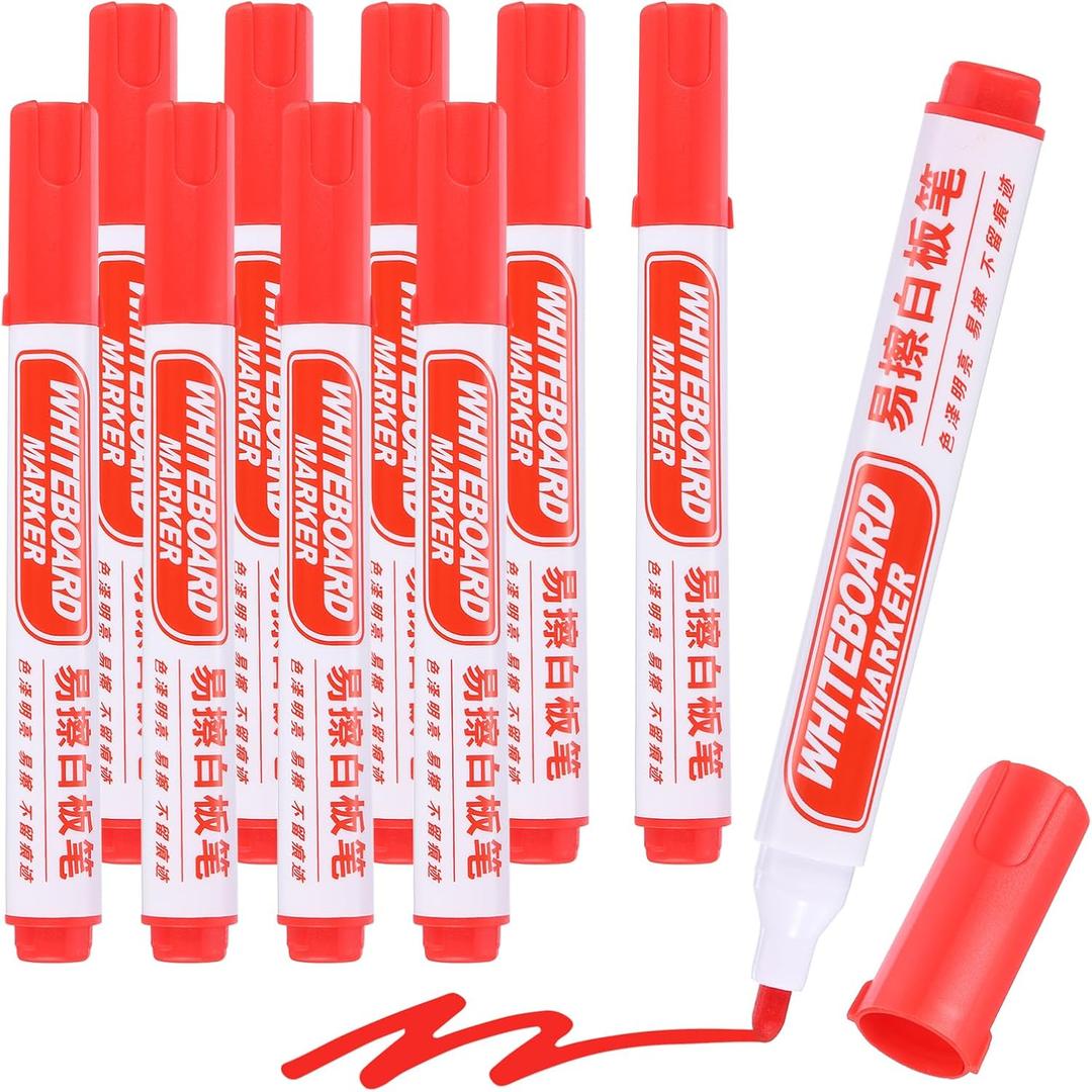 M&G Dry Erase Markers, 10 Pack Easy to Erase White Board Markers Low Odor Whiteboard Marker Fine Tip Marking Pens for Classroom Office Meeting Home, Red