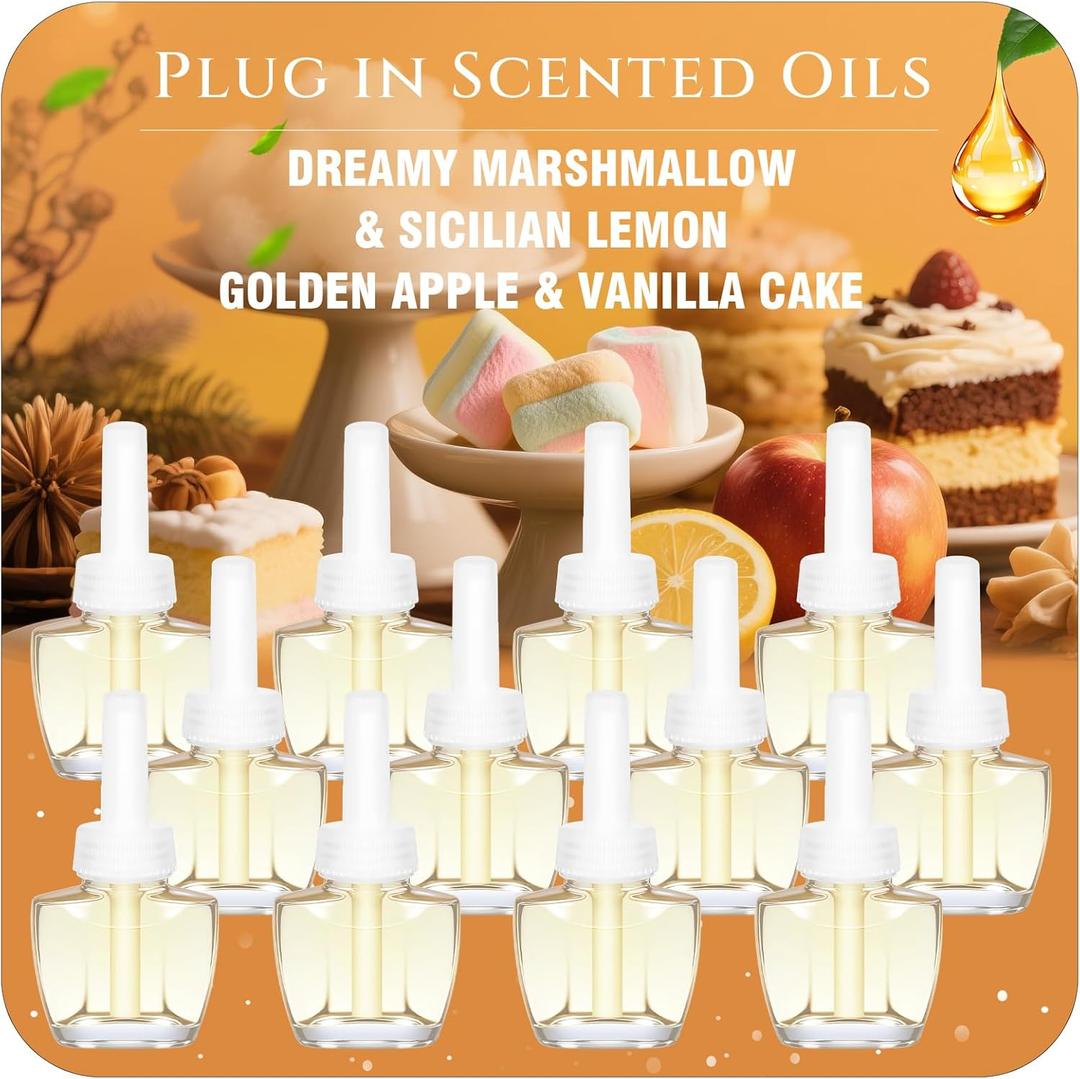 Plug In Refills Air Freshener, Dreamy Marshmallow, Sicilian Lemon, Golden Apple, Vanilla Cake, for Home, 7.92 Fl Oz, 12 Count, Compatible with Air Wick & Glade, Not Include Glade Plus