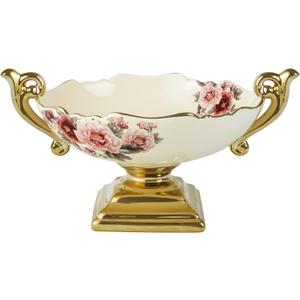 fanquare Wavy Fruit Bowl with Gold Holder, Floral Fruit Tray, Snack Stand for Dining Table, Room Dcor,30oz (Square bottom)