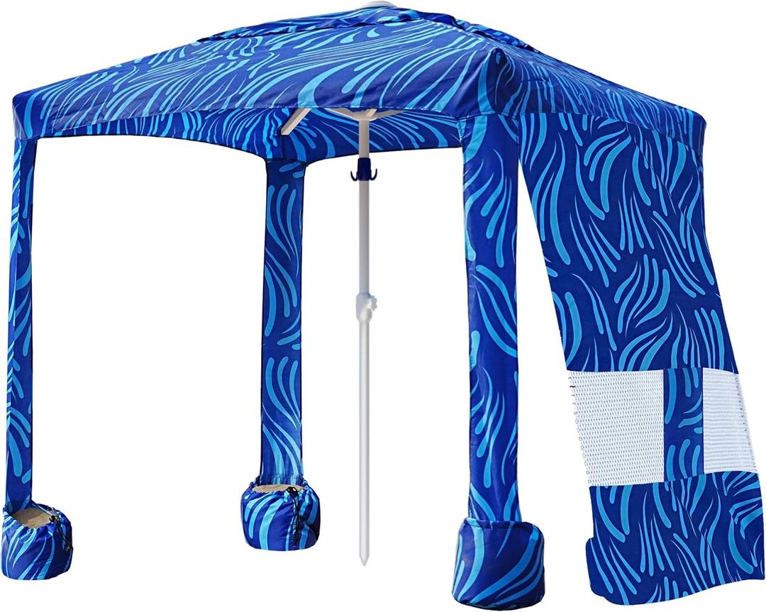 AMMSUN Beach Cabana, 6.5'×6.5' Beach Canopy, Easy Set up and Take Down, Cabana Tent with Sand Pockets, Instant Sun Shade with Side Wall, Sea Flow