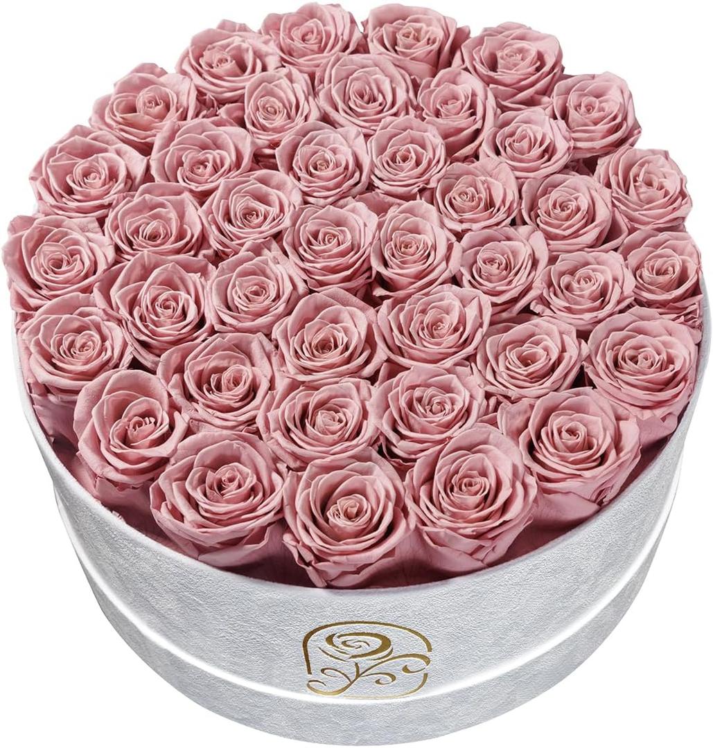 Gifts for Women Preserved Roses Flower Box, Luxury Velvet Box with 40 Roses, Preserved Flowers, Romantic Gift for Her, Wife, Girlfriend, Birthday Anniversary Christmas (Dusty Pink)